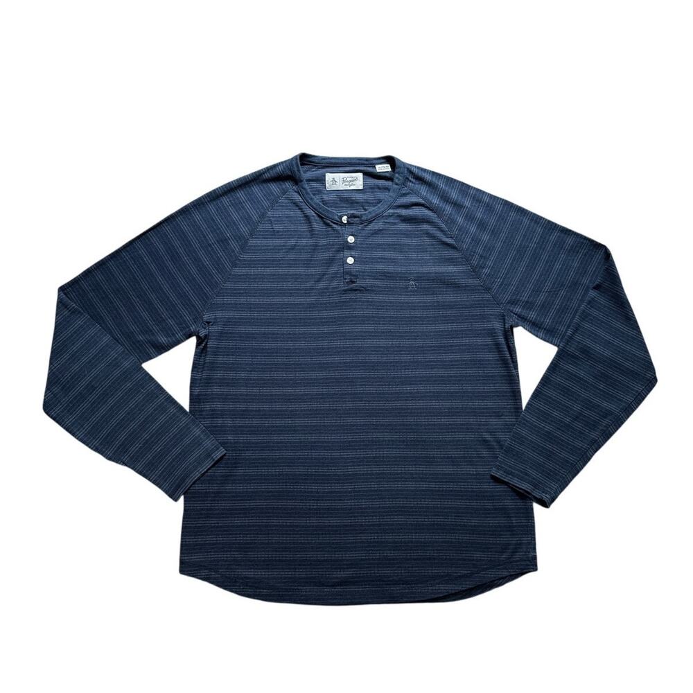 Original Penguin Navy Blue Long Sleeve Henley Knit Shirt Size Men's XL